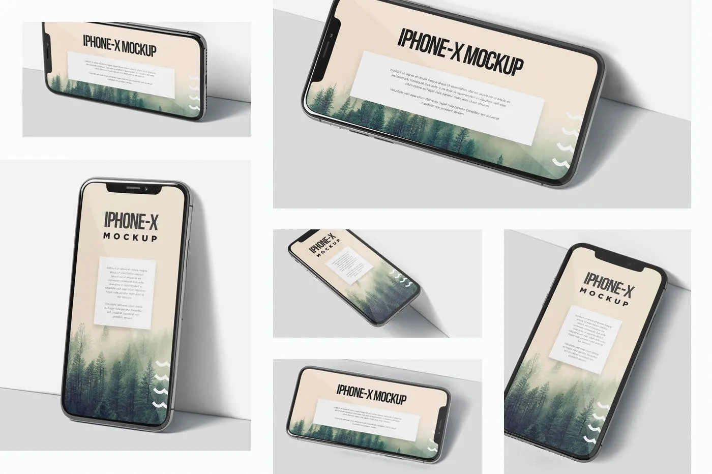 iPhone X智能手机多角度屏幕预览样机模板 iPhone X Mockup插图(1)