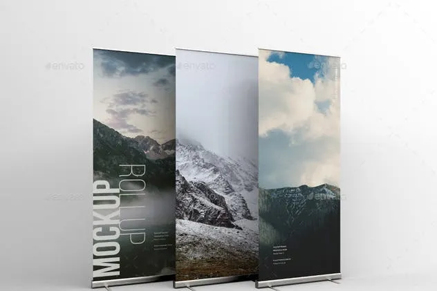 垂直卷帘画海报样机模板 Rollup Mockup插图(4)