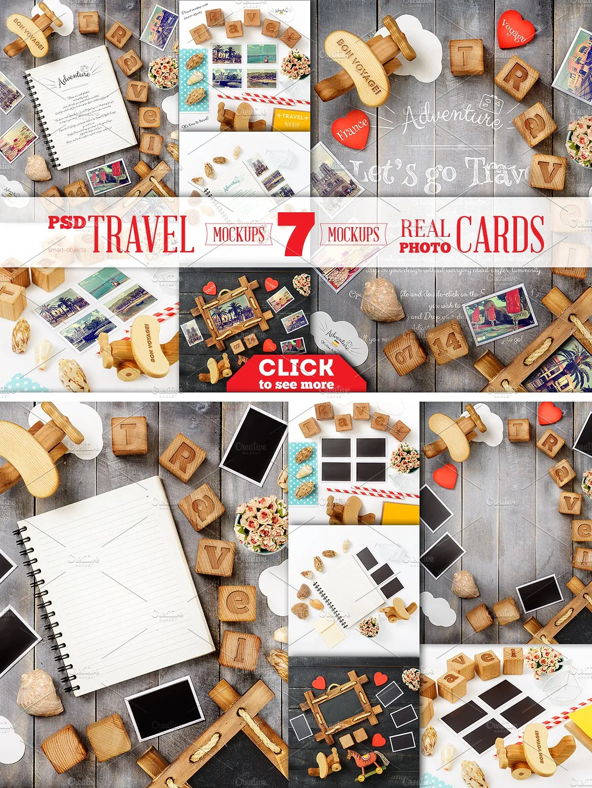 旅行主题照片卡样机 Travel Theme Styled Mockup插图