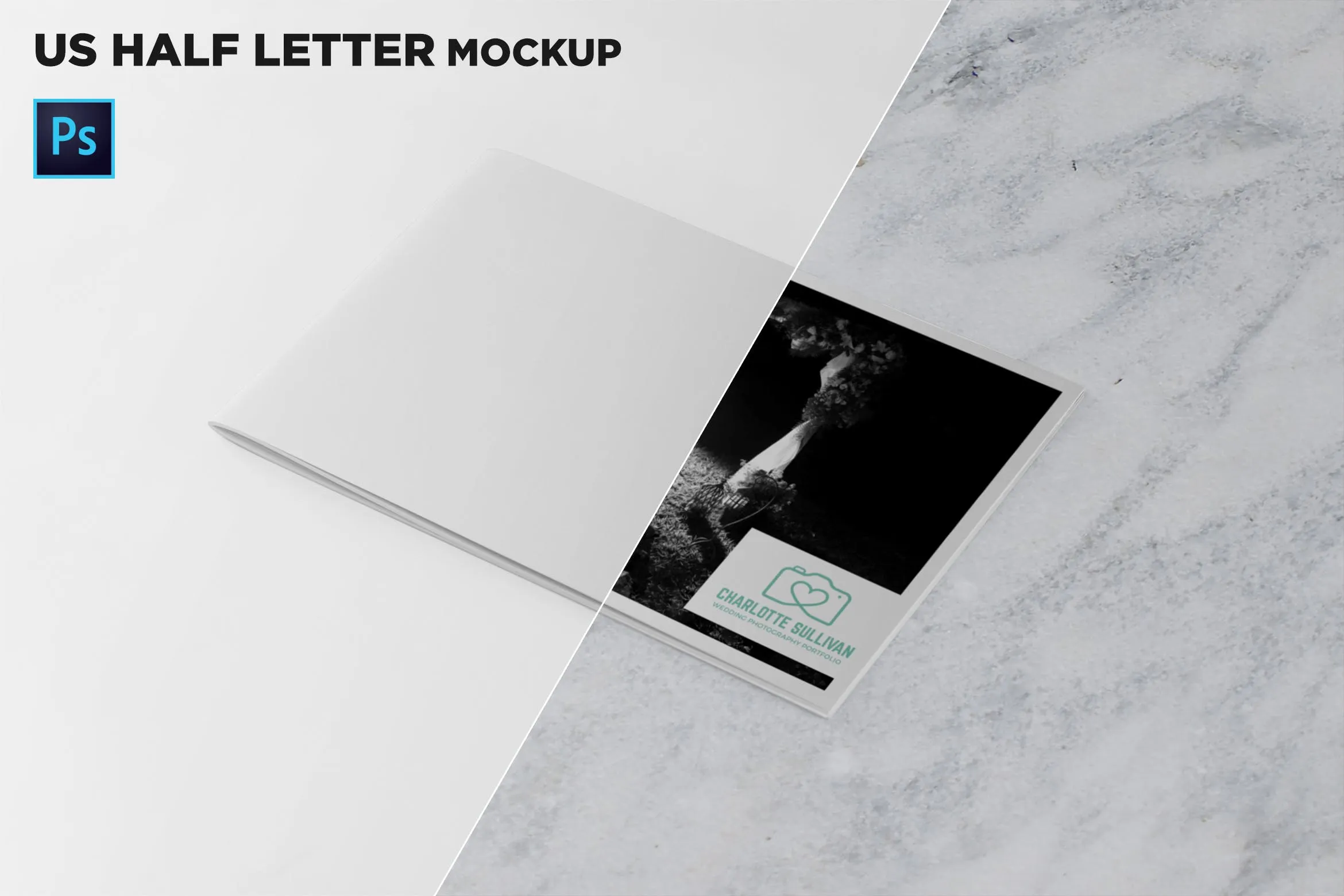 美国信纸尺寸宣传册封面45度角印刷效果图样机素材库精选 US Half Letter Cover Brochure Mockup 45 Degree插图