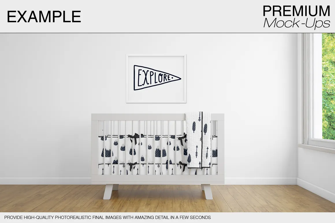 高品质的婴儿床 & 90个相框展示样机下载 Nursery Crib Wall & 90 Frames [psd]插图(14)