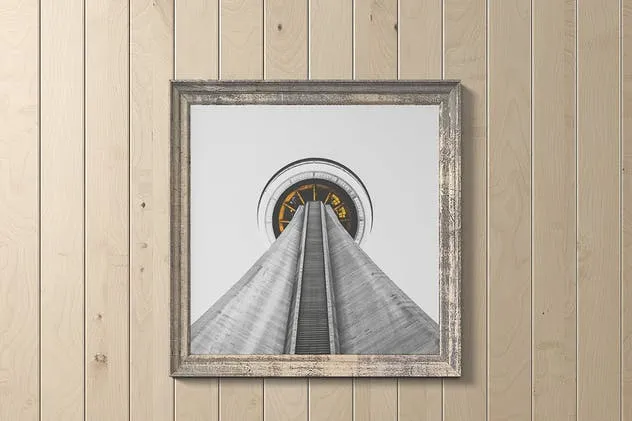 木纹背景艺术作品画框样机套装V3 Frame Artwork Mockup Set 3插图(4)