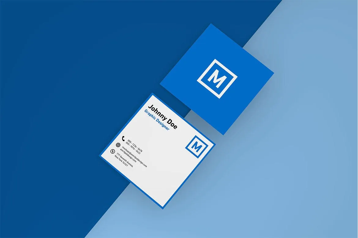 方形企业名片设计俯视图素材库精选模板 Square Business Card Mockup – Top View插图(1)