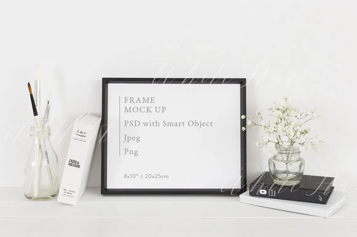 书桌场景照片相框样机模板 8×10" landscape frame mock up插图