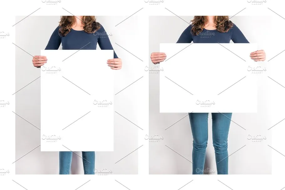 女模特手持作品展示样机 Artwork Presentation Mockup Female插图