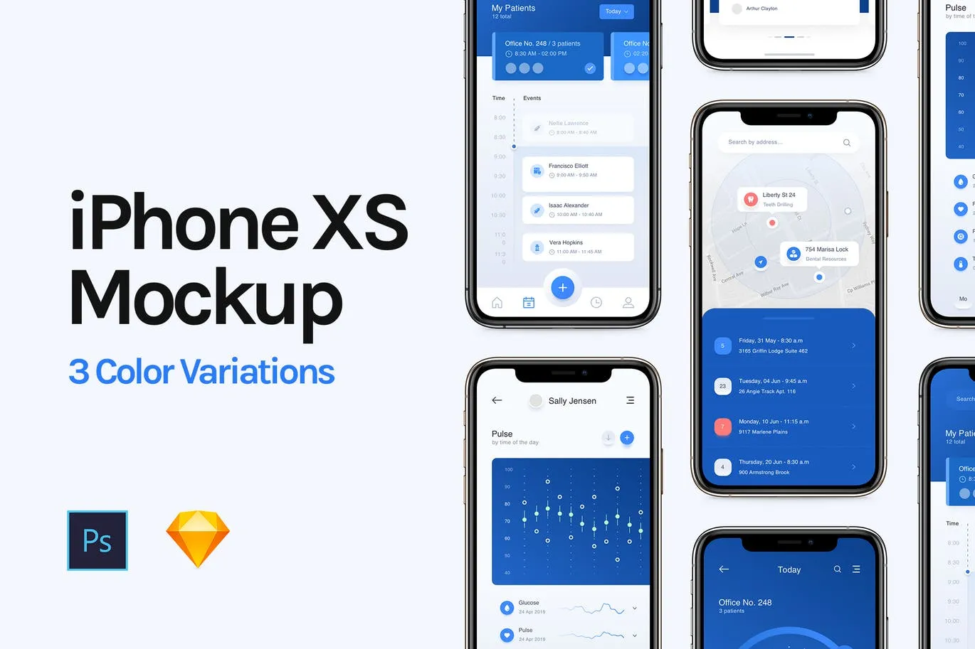 三色iPhone XS/MAX手机UI设计演示样机模板 iPhone XS Mockup