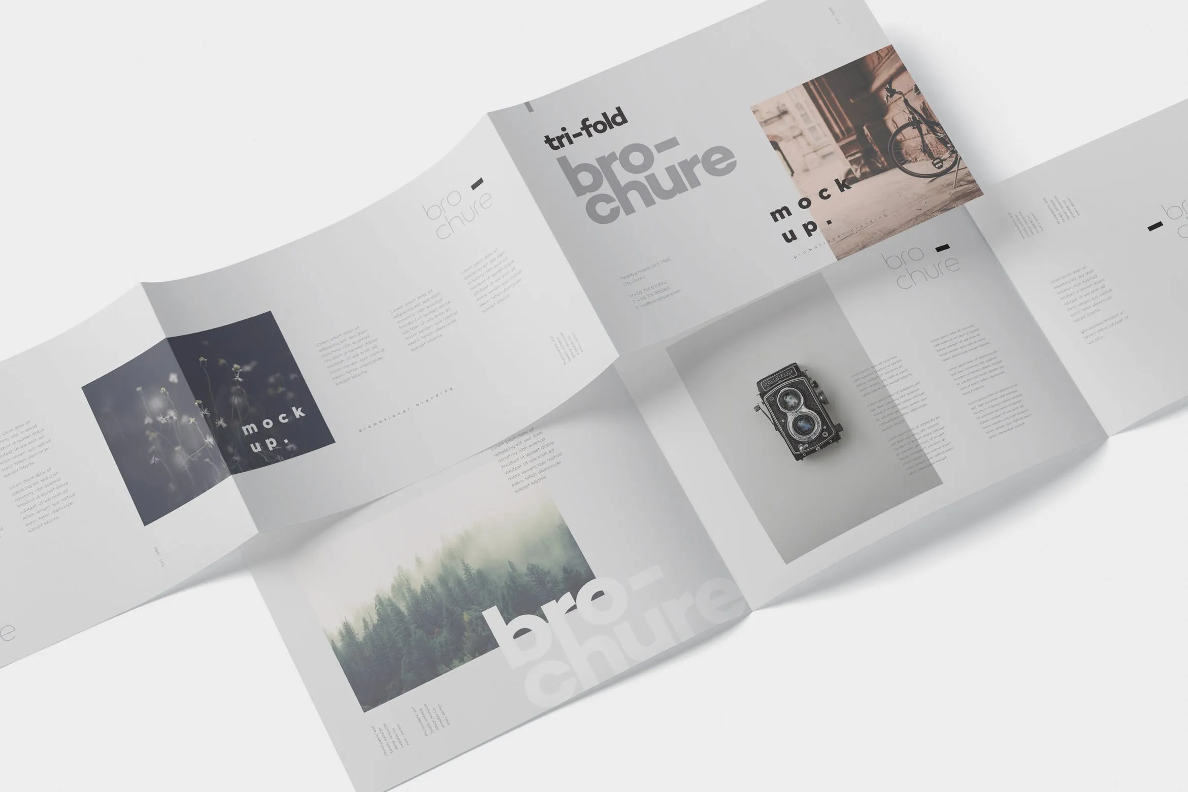 横版设计三折页宣传单效果图样机 Tri-Fold Brochure Mockup in Din A4 A5 A6 Landscape