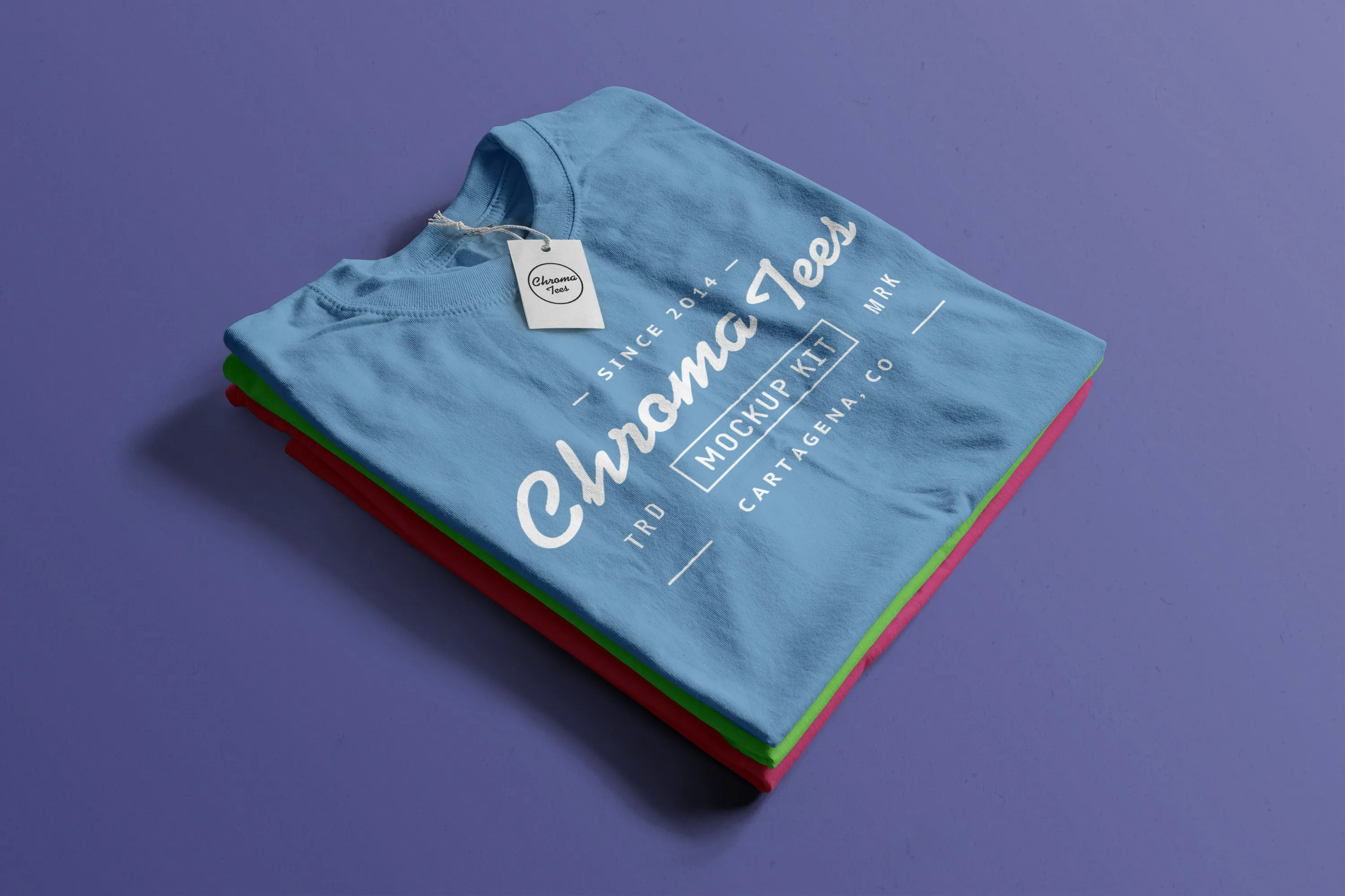 折叠整齐的T恤胸前印花图案设计样机04 Stack of Folded T-Shirts Mockup 04插图