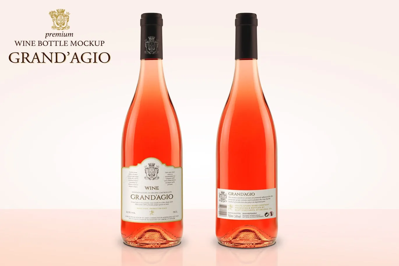 高端葡萄酒酒瓶设计样机模板 Premium Rosé Wine Mockup