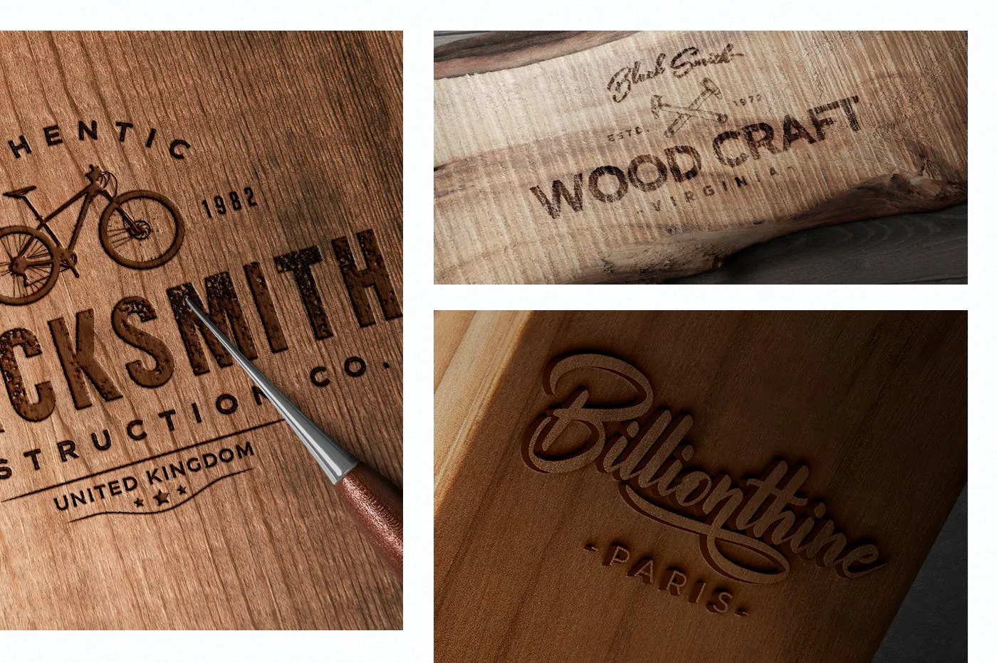 木刻/实木雕刻Logo效果图样机模板 Wood Logo Mockups插图(1)