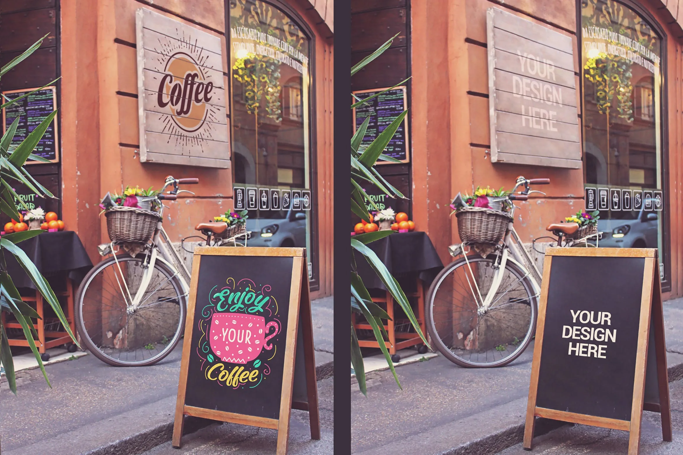 店铺门口木架广告牌设计样机模板 Slate Signboard Mockup