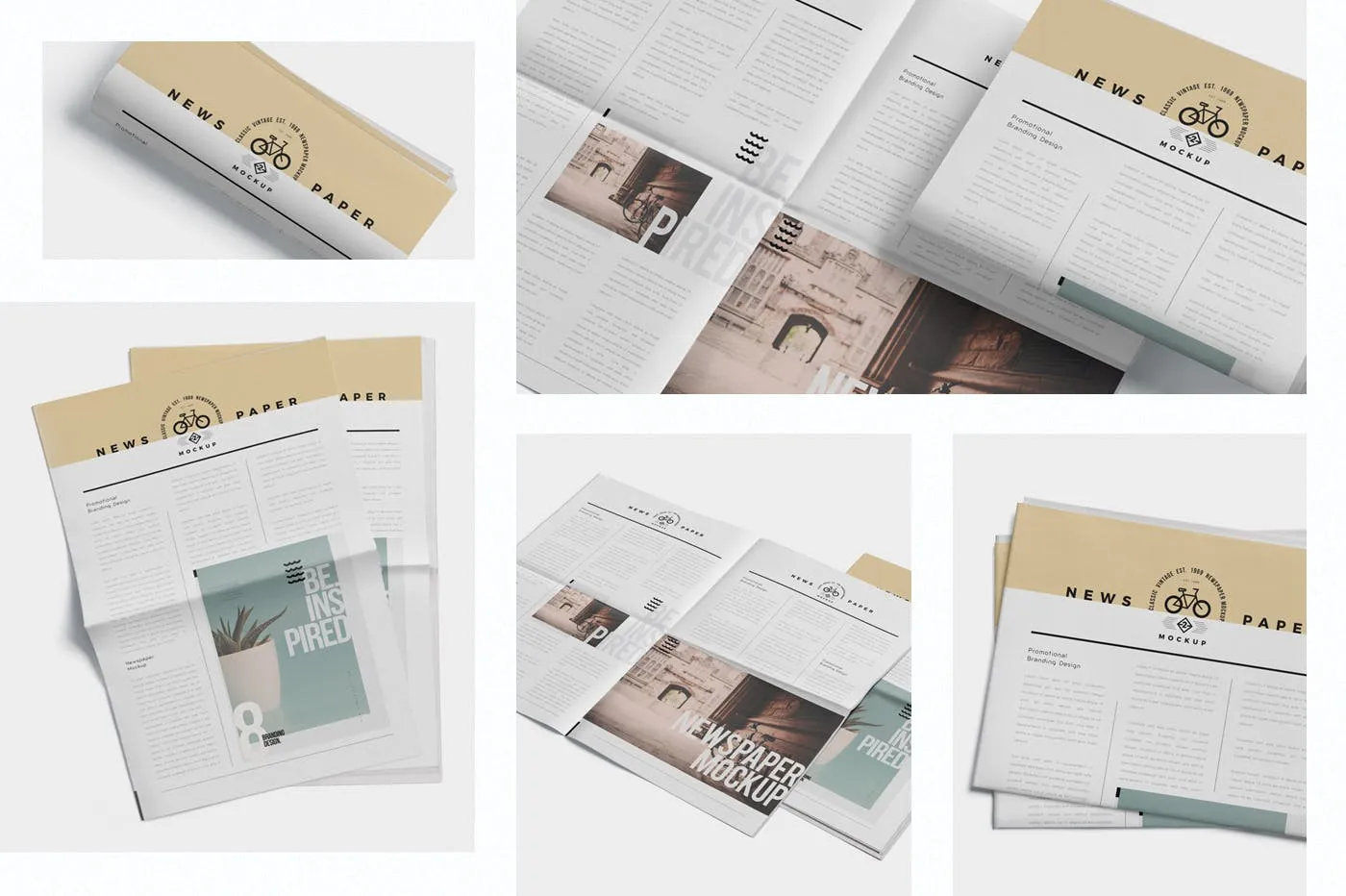 报纸排版设计图多角度预览样机模板 Tabloid Size Newspaper Mockups插图(1)
