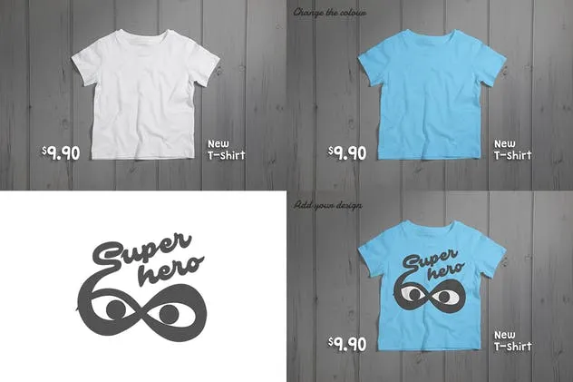 儿童版圆领T恤服饰印花设计样机素材 Crew Neck T-shirt Mock-up Kids Version插图(5)