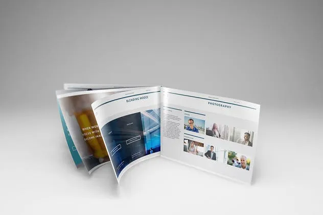 A4横向摄影画册宣传册样机 A4 Landscape Brochure Mockups插图(4)