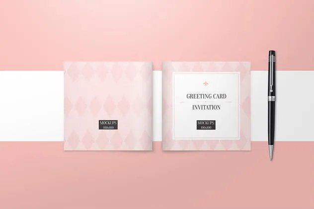 方形庆典贺卡/邀请函样机 Square Greeting Card / Invitation Mockups插图(4)