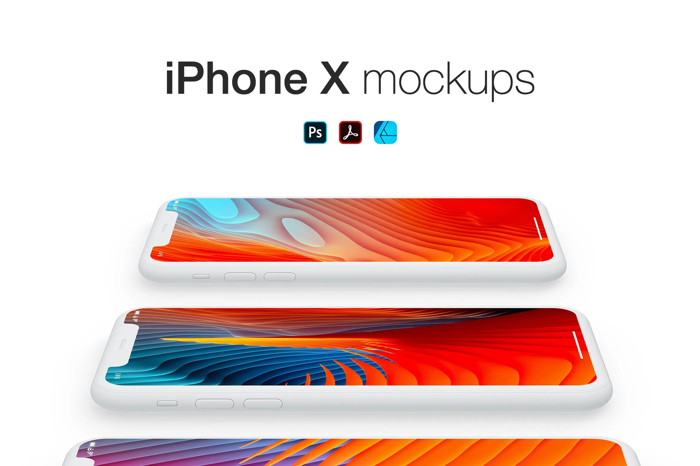 哑光材质iPhone手机透视图素材库精选样机模板 Matte iPhones in perspective view插图