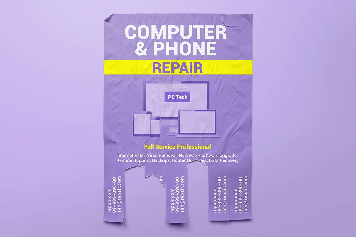 联系方式可撕下广告海报设计张贴效果图样机 Tear-off Ad Flyers Mockup插图(2)