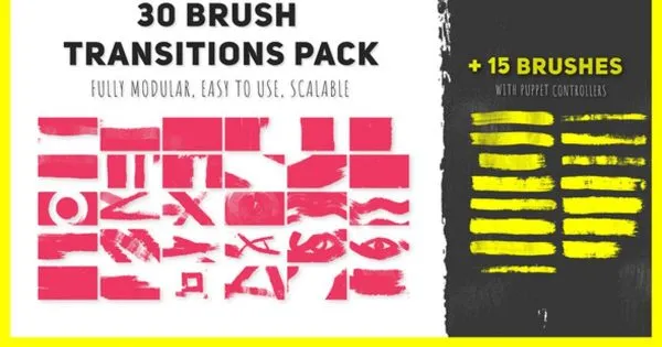 30款笔刷转场动画像素设计精选AE模板 30 Brush Transitions Pack