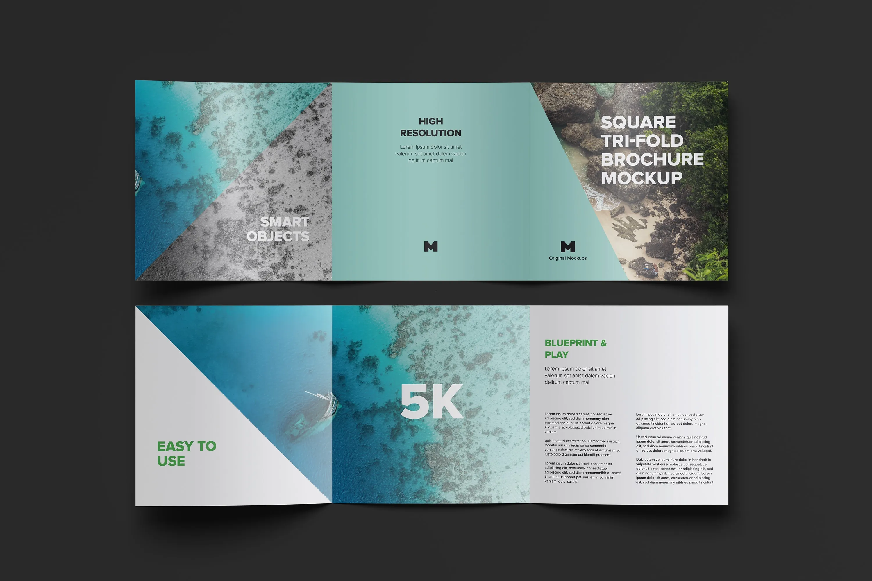 方形三折页小册子封面&内页设计效果图样机05 Square Tri-Fold Brochure Mockup 05插图(3)