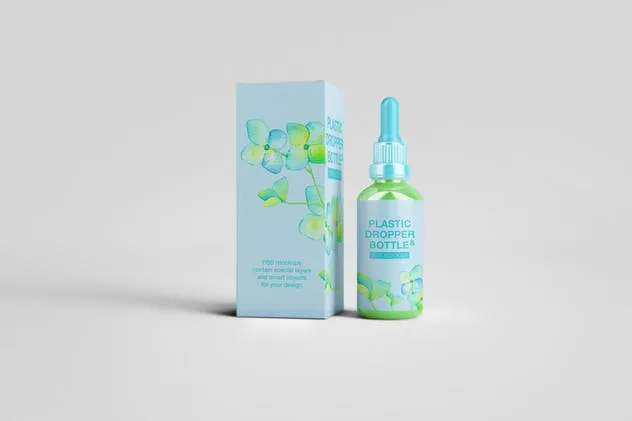 化妆品塑料滴管瓶/纸盒样机 Plastic Dropper Bottle/ Paper Box Mockup插图(1)