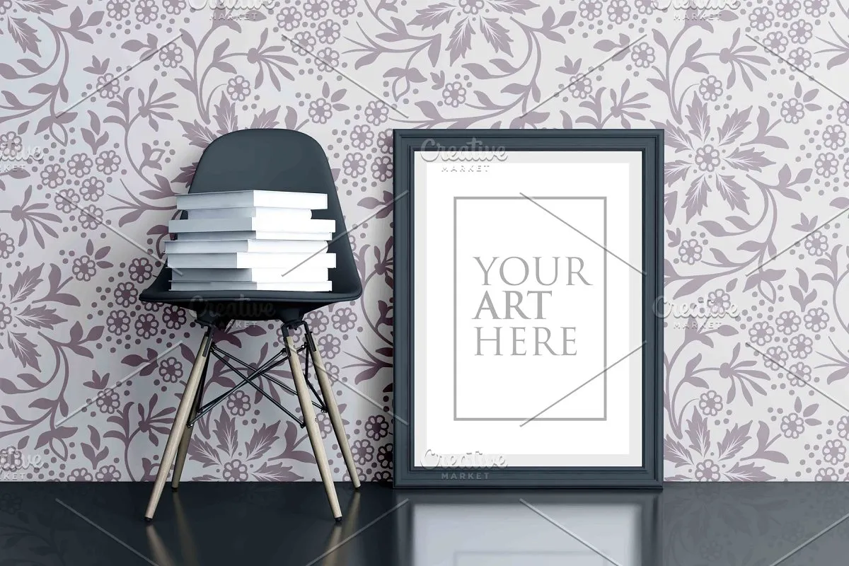 多彩的画框&椅子场景样机展示模板插图(1)