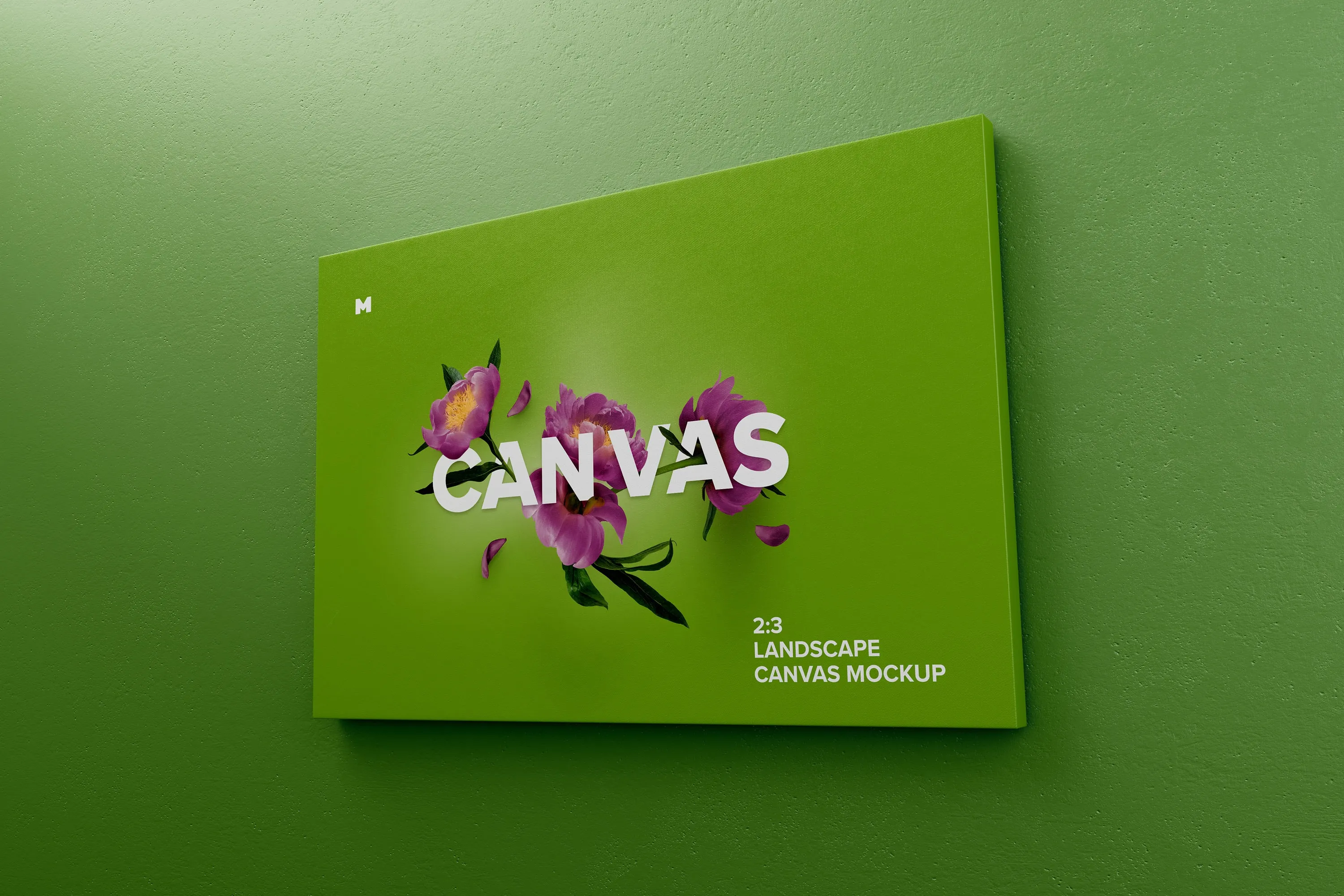 挂墙画框画布艺术作品＆照片展览右视图样机素材 3:2 Landscape Canvas Mockup Hanging on Wall, Right View插图(2)