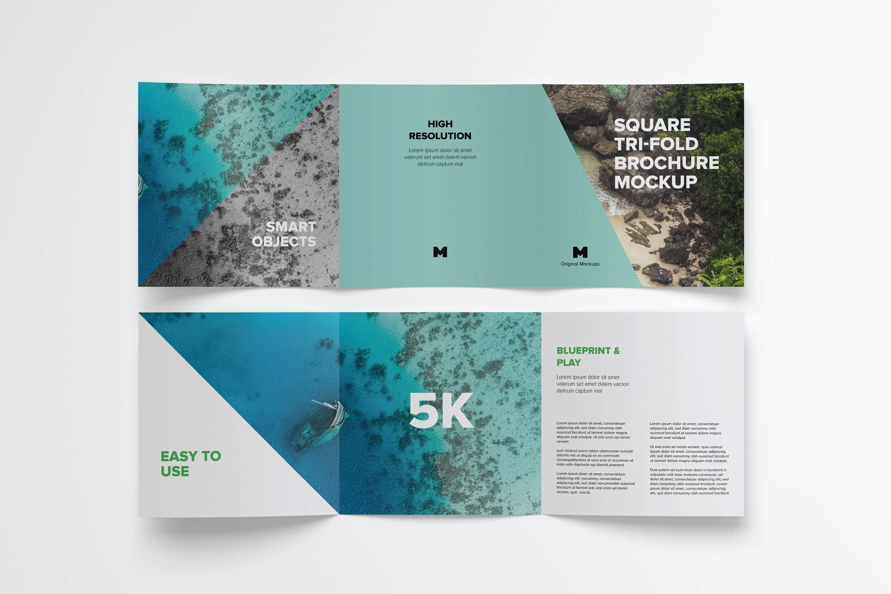 方形三折页小册子封面&内页设计效果图样机05 Square Tri-Fold Brochure Mockup 05插图