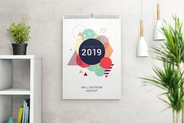 挂墙活页挂历日历样机模板 Wall Calendar Mockups插图(1)