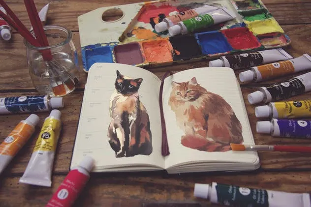 绘画作品展示场景袖珍笔记本样机模板v8 Agenda Paint Scene插图(1)