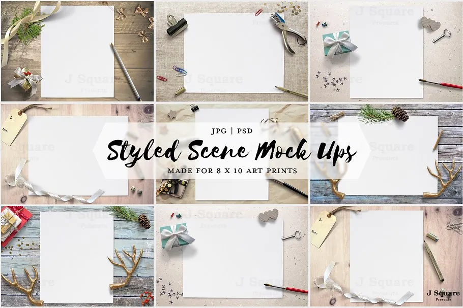 文艺范场景纸张样机模板 Styled Scene MockUps for 8×10 Prints插图
