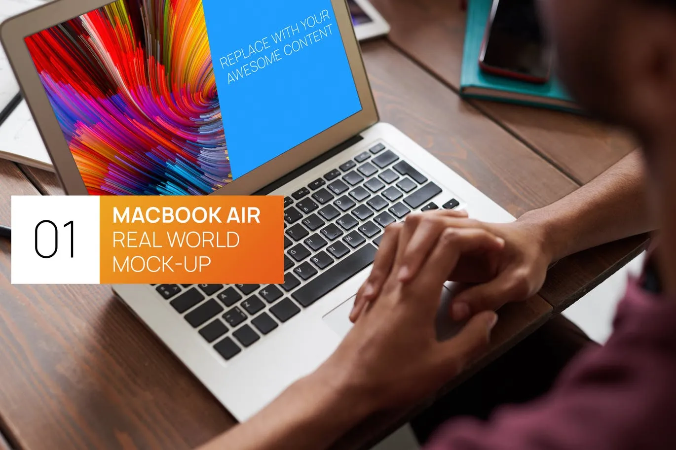Macbook Air实景使用场景像素设计精选样机模板v2 Person Using MacBook Air Real World Photo Mock-up