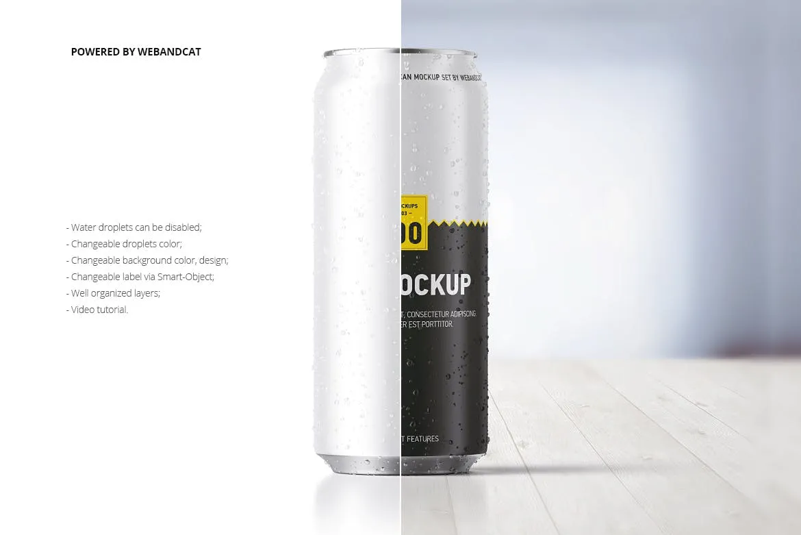 水滴效果图500毫升易拉罐外观设计效果图素材库精选 500ml Can Mockup with Water Droplets插图(1)