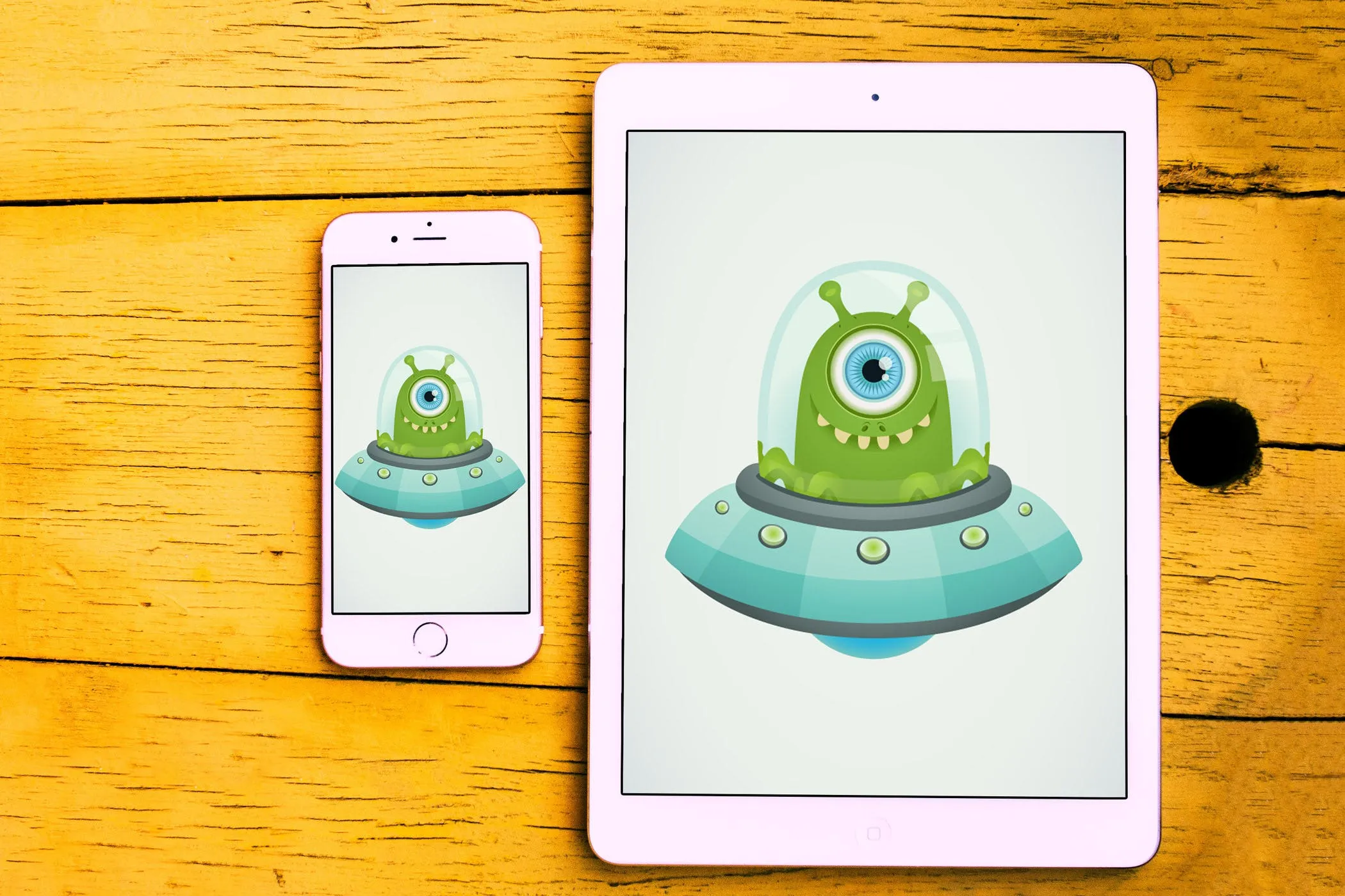 木制背景平板电脑&手机素材库精选样机模板v2 4 Tablet & Phone Mockup on Wooden Background Vol.2插图(2)