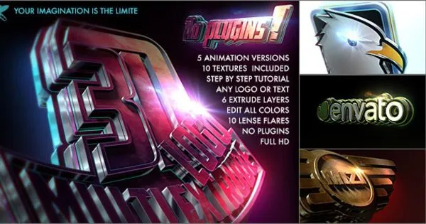 多拉伸效果闪亮3D标志演示像素设计精选AE模板 3D logo#8211; Multi Extrude