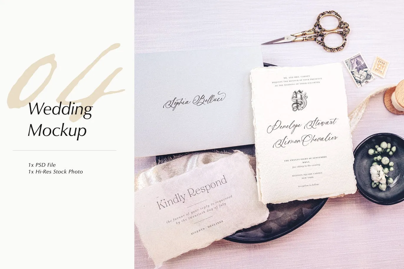 婚礼照片婚礼邀请函优雅风格设计样机像素设计精选模板v04 Wedding Photo Mockup 04