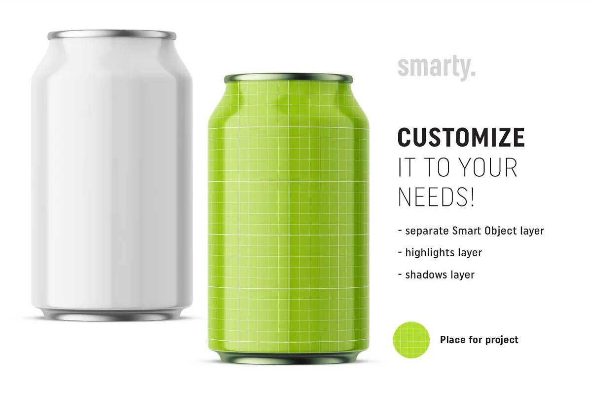 光泽明亮的啤酒饮料罐正面样机插图(1)