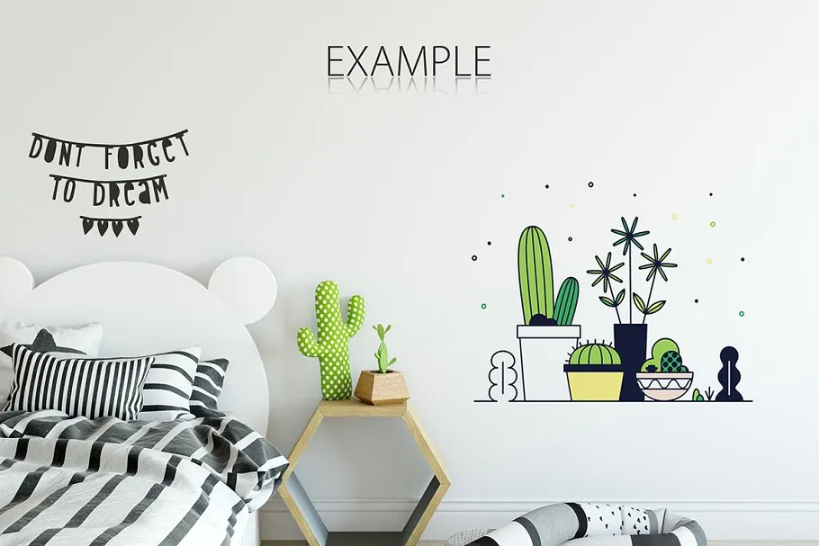 儿童卧室书房墙纸&相框样机 KIDS Interior WALL & FRAMES Mockup 3插图(14)