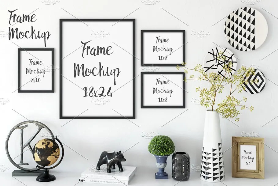 室内挂墙相框画框样机 Interior Frames Mockup – 02 (white)插图(1)