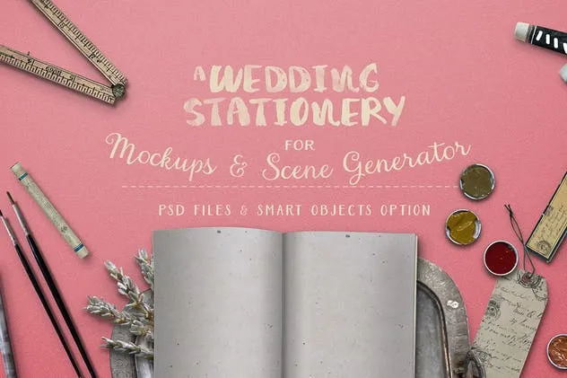 色彩斑斓古朴婚礼巨无霸场景样机模板 Wedding Stationery Hero Image插图(2)