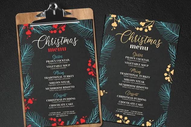 圣诞节晚餐派对菜单设计模板 Christmas Dinner Party Menu插图(1)