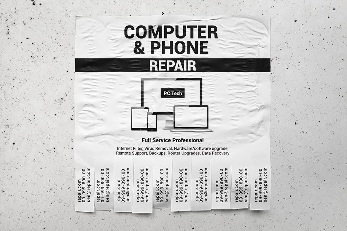 联系方式可撕下广告海报设计张贴效果图样机 Tear-off Ad Flyers Mockup插图(3)