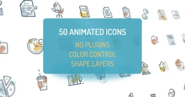 50枚动画图标像素设计精选AE模板 Animated Flat Icons