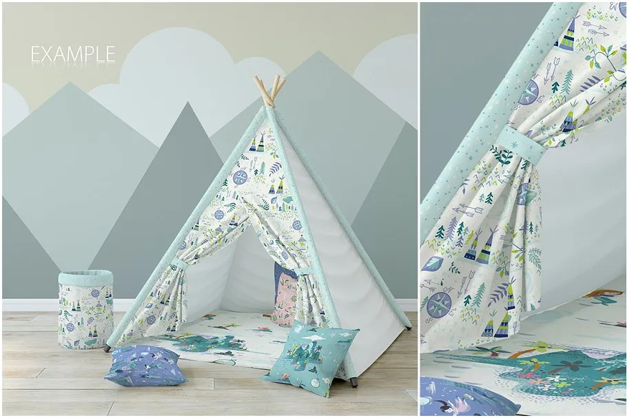 儿童室内织物样机模板 KIDS Interior Fabric Mockup Pack – 1插图(3)