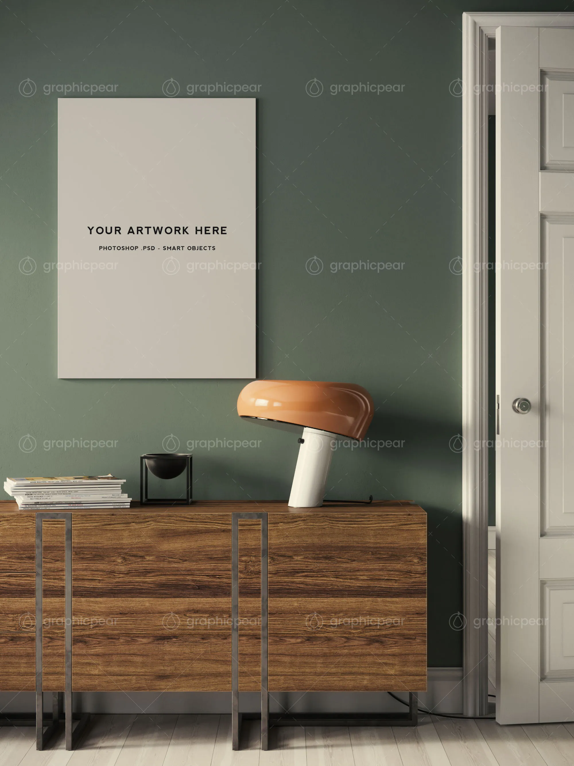 A1尺寸海报设计室内场景无框样机模板 Frameless A1 Poster Interior Scene Mockup插图