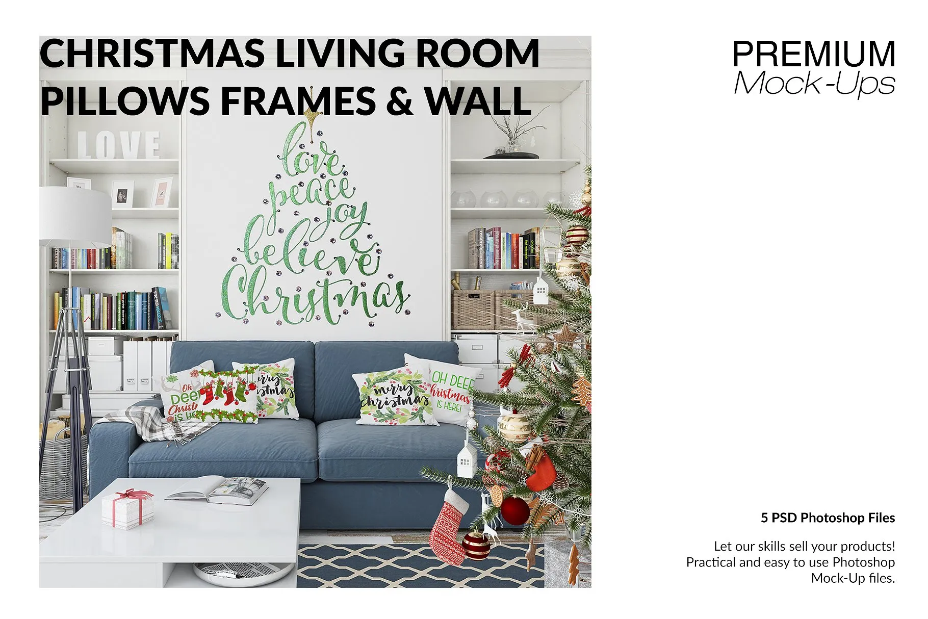 圣诞节客厅装饰展示样机套装 Christmas Living Room Set [psd,jpg]插图