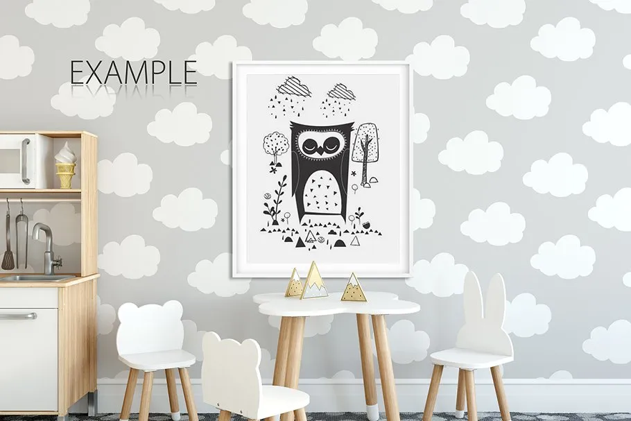 儿童卧室书房墙纸&相框样机 KIDS Interior WALL & FRAMES Mockup 3插图(8)