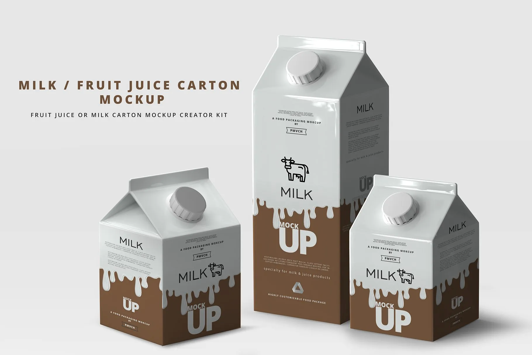 牛奶amp;果汁纸盒包装展示样机 Milk / Fruit Juice Carton Mockup [psd]