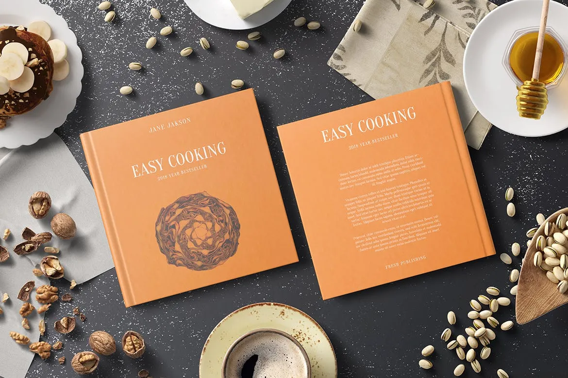 时尚高端的正方形的品牌手册画册楼书杂志菜谱设计书籍装帧VI样机展示模型mockups插图(5)