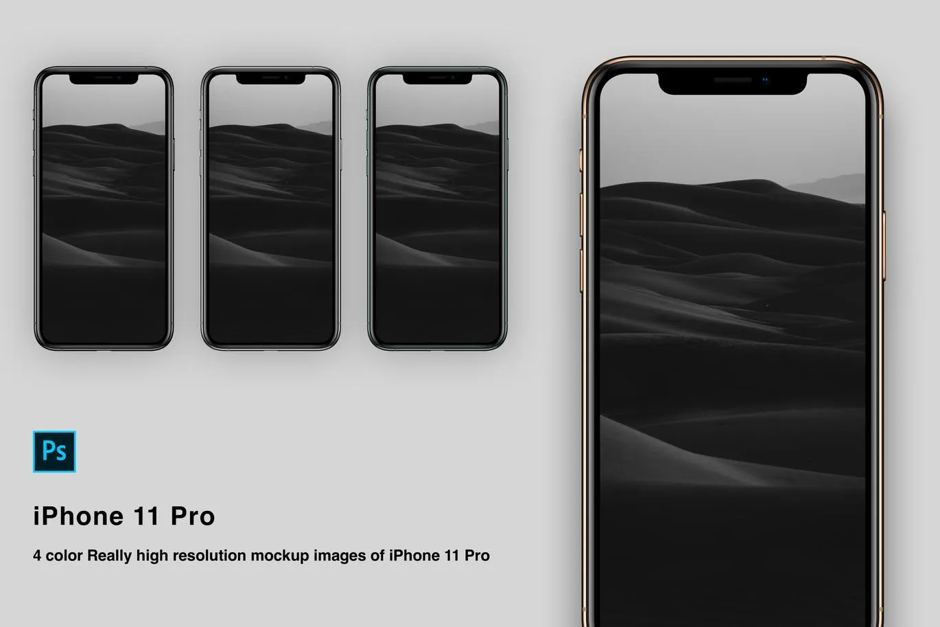 高分辨率逼真四色iPhone 11 Pro手机样机PSD模板 High Resolution Mockup for iPhone 11 pro插图