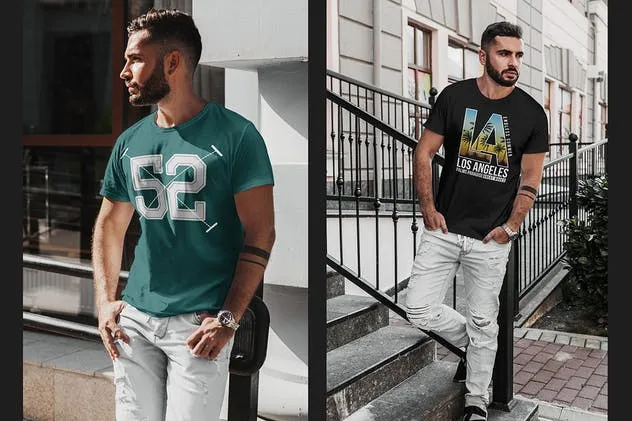 时尚男模T恤服装样机 T-Shirt Mock-Up Stylish Men插图(1)